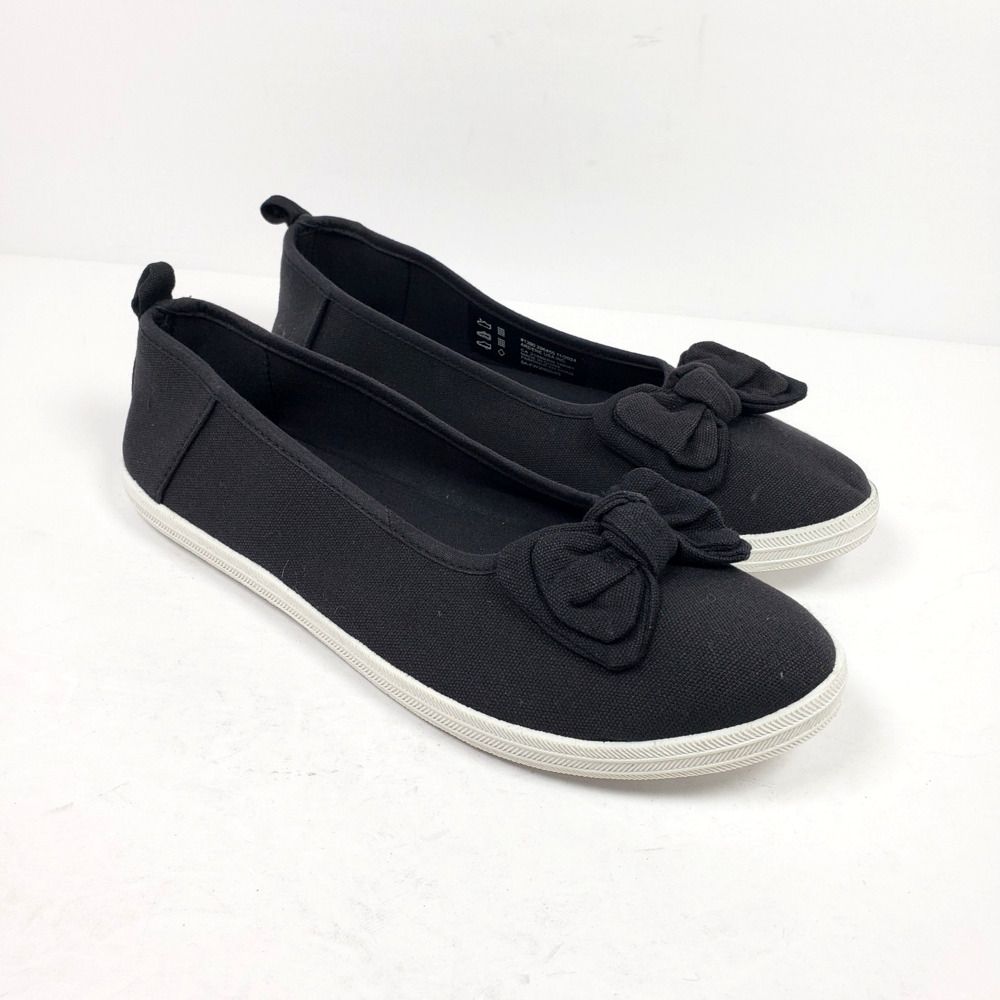 Ardene Womens Size 10 Black White Comfort Foam Bow Slip On Loafer Flats Shoes